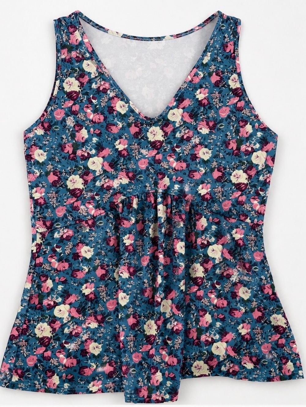 Floral Sleeveless  Blouse XL Blue Pink Casual Flowy Top